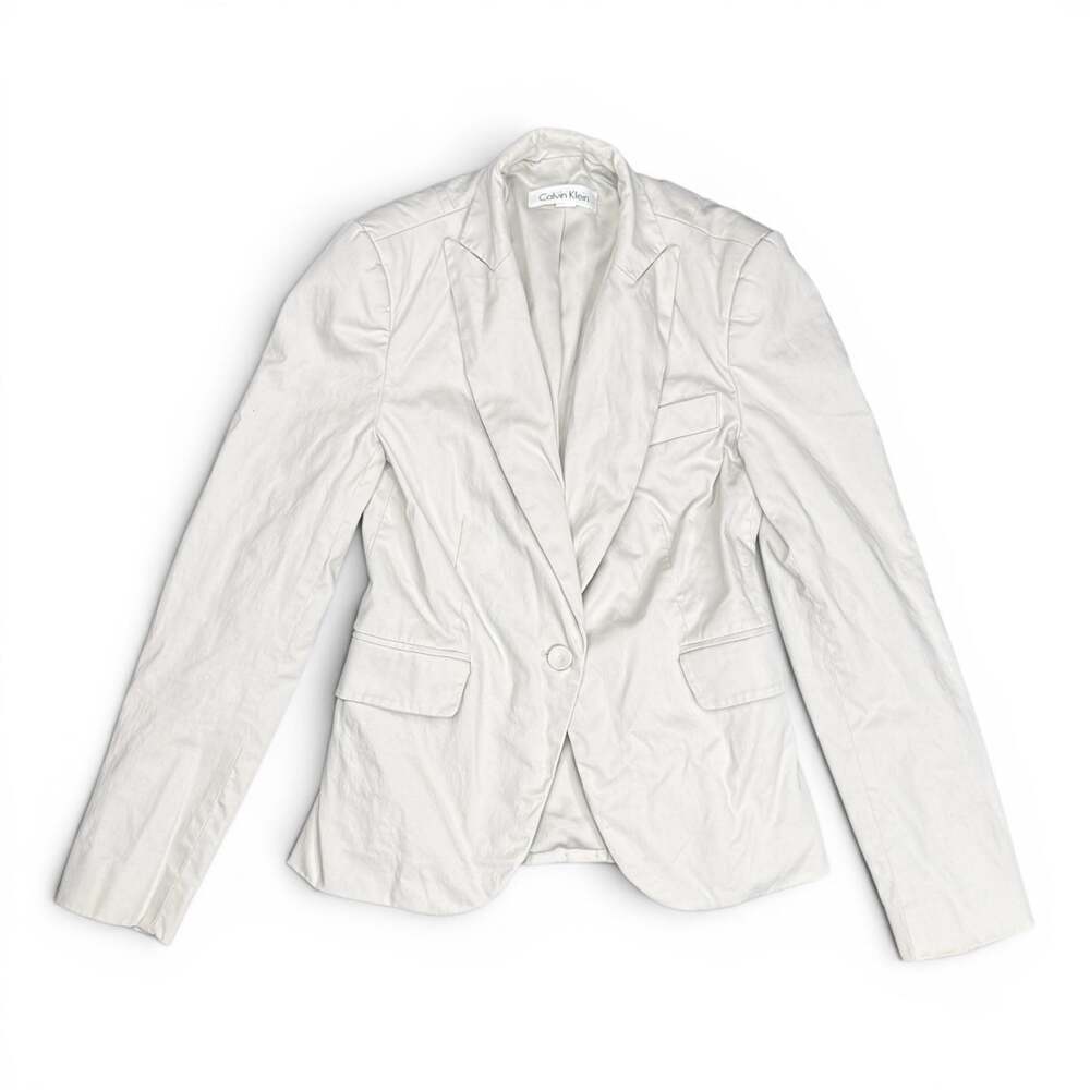Calvin Klein Single Button Cotton Stretch Blazer Off-White